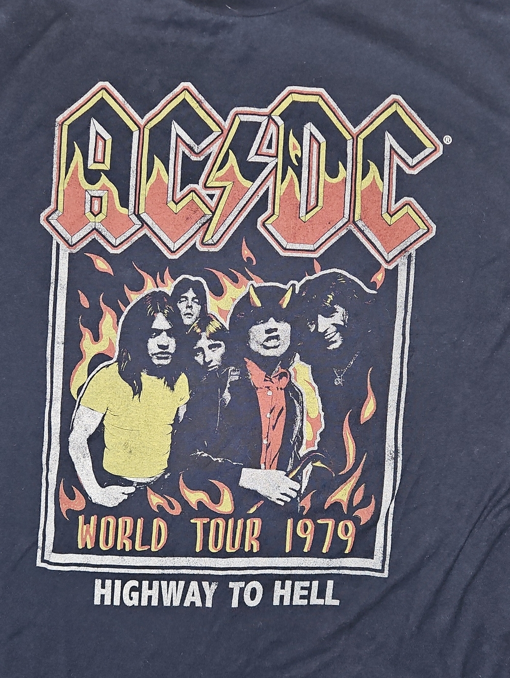 AC/DC Black Tee with Red and Yellow Flame Logo